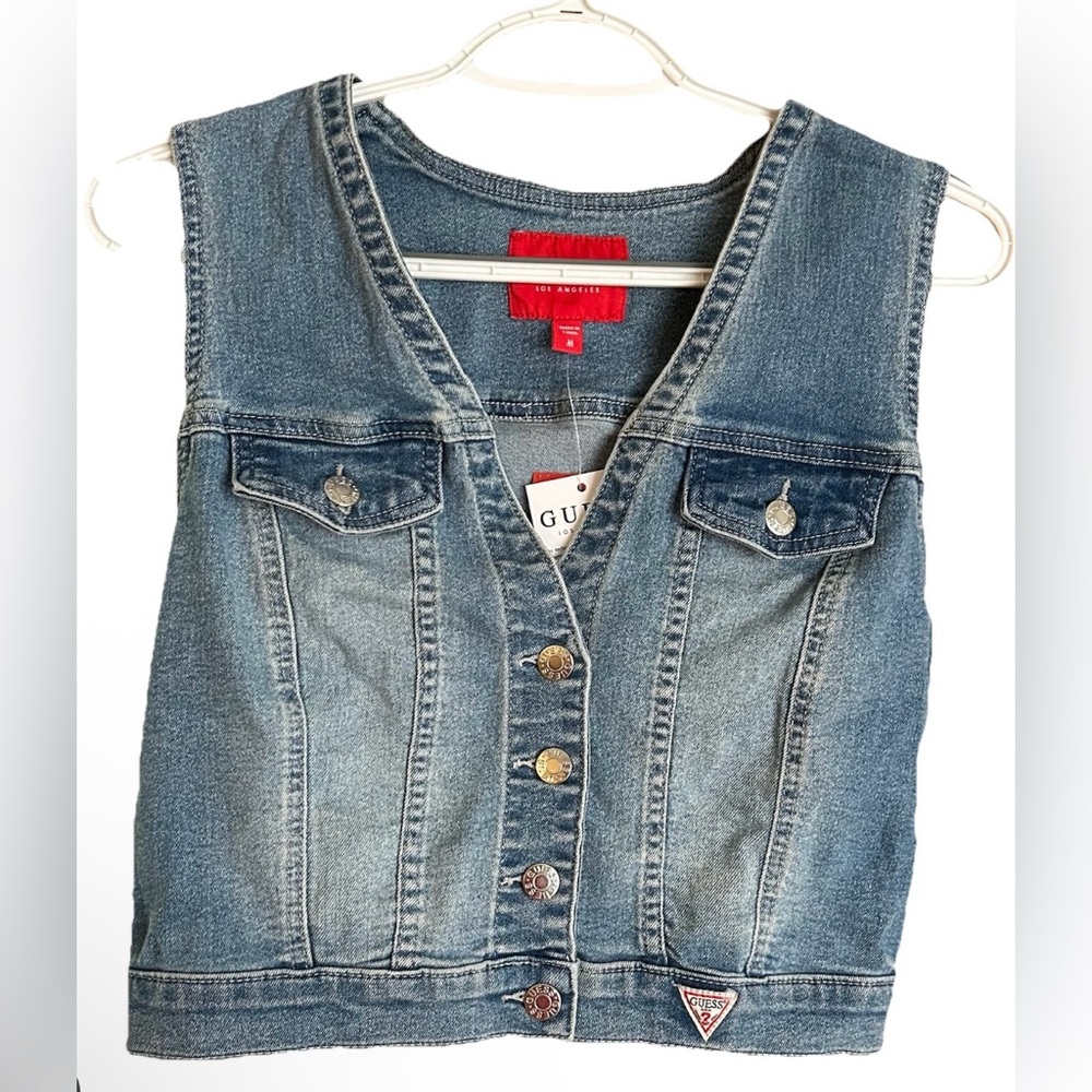 Guess Evvi Light Blue Denim Vest Size Med